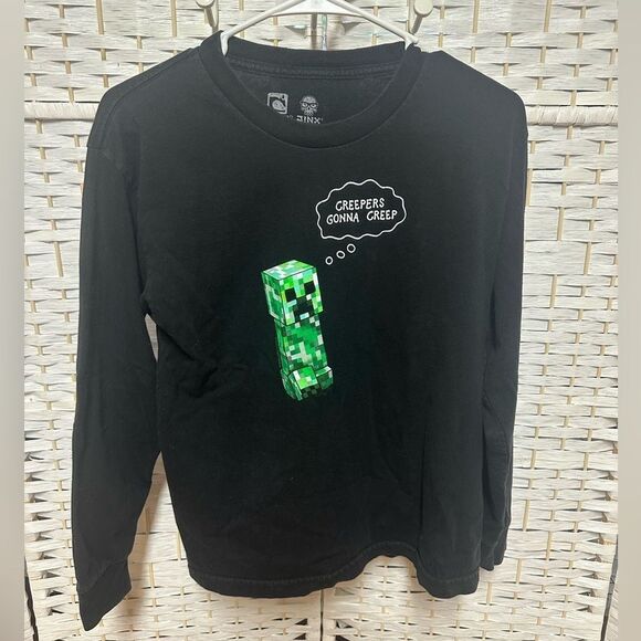 Mojang official Minecraft long sleeve YL 14-16 black euc Creepers gonna creep - Picture 1 of 5